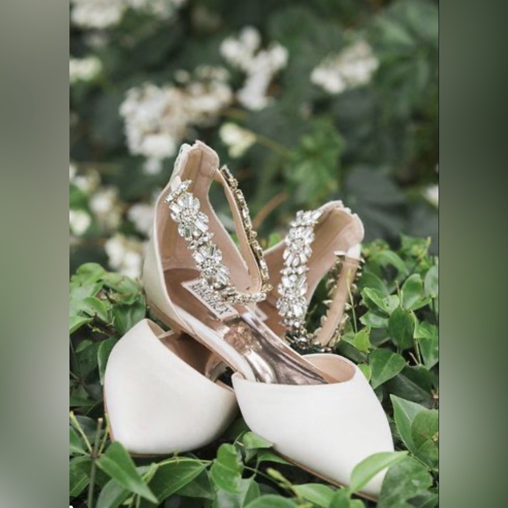 Badgley Mischka Morgen Crystal Ankle Strap Pointed Toe Flats